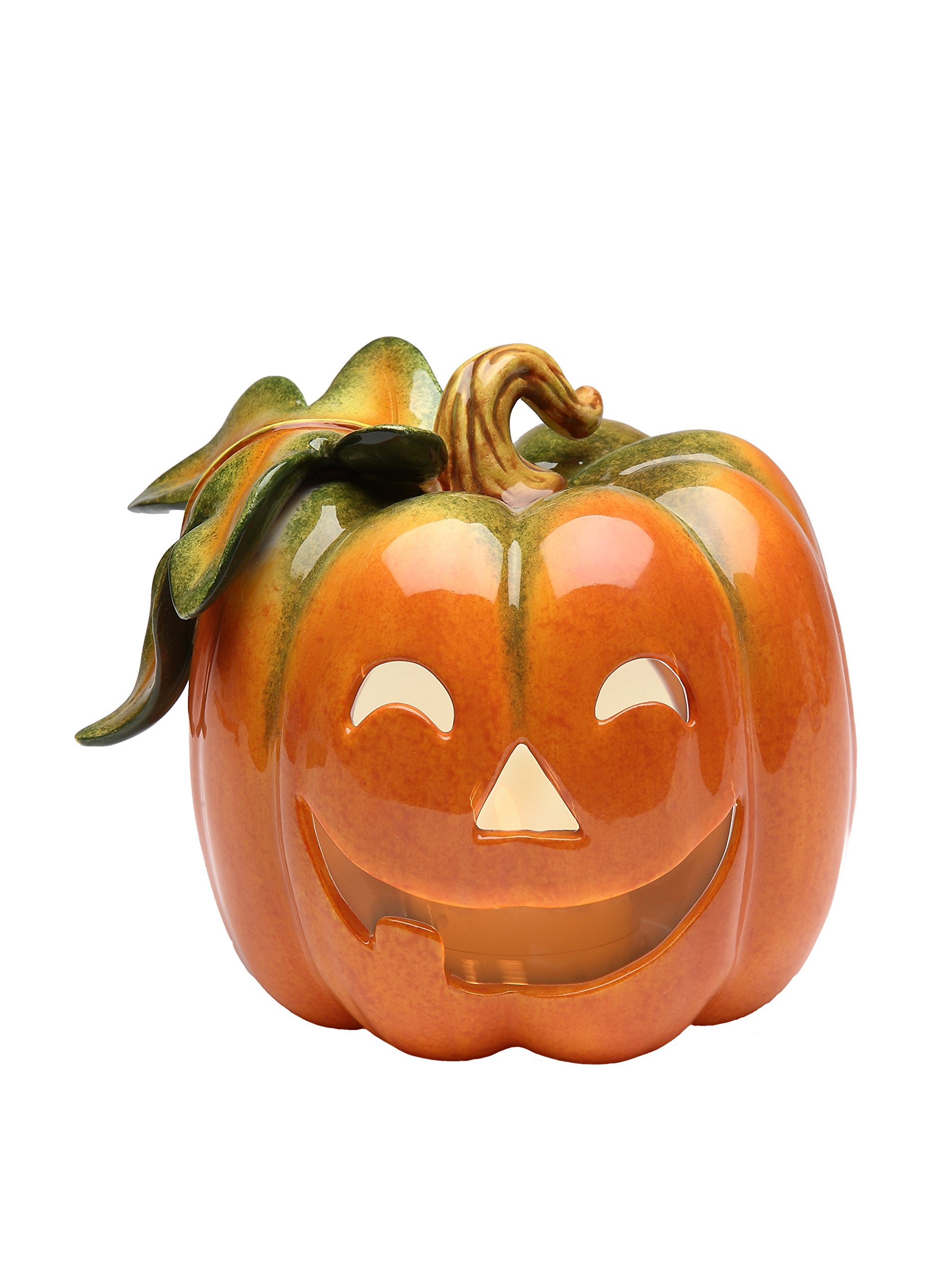 Cosmos 10362 Fine Porcelain Pumpkin Tea Light Holder, 4-3/8-Inch, Orange