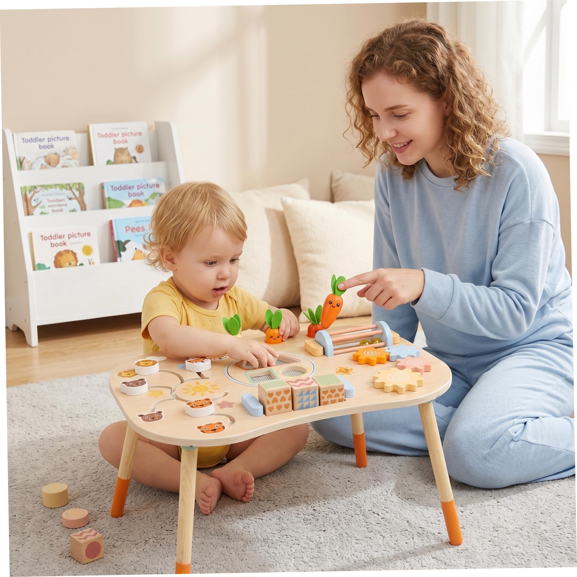 Tavolo da attività per Bambini, Tavolo da attività per Bambini, Montessori sensoriale 6 in 1 per da 1 a 3 Anni, Giocattolo in Legno per - Giallo.