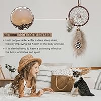 Vista 2 de Mini atrapasueños – Pluma de pollo perla con cristal curativo de ágata gris, pequeño atrapasueños hecho a mano para dormitorio, un atrapasueños