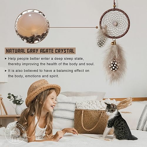 Miniatura 2 de Mini atrapasueños  Pluma de pollo con ágata gris, pequeño atrapasueños hecho a mano para dormitorio, un atrapasueños para niñas, atrapasueños para