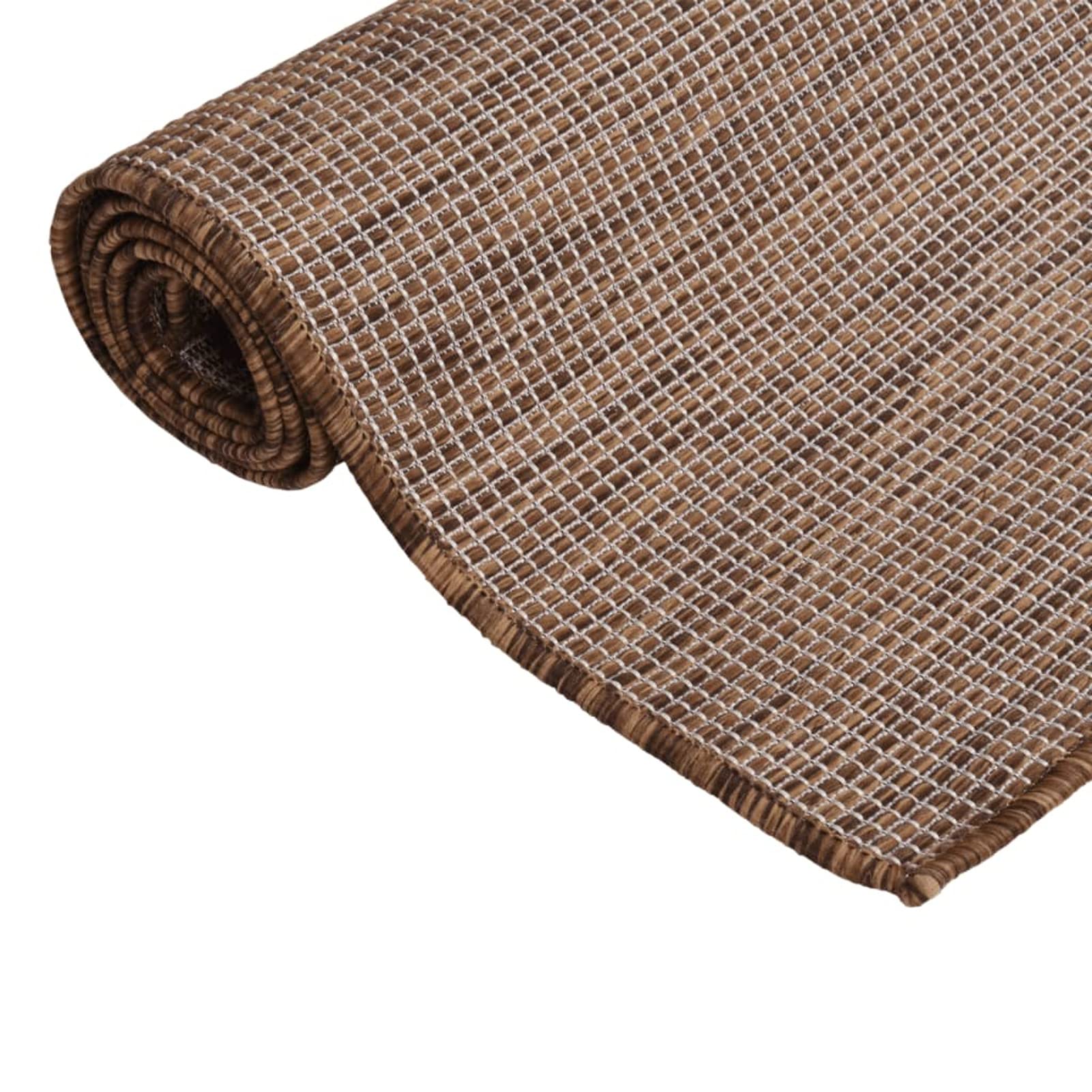 Dywan zewnętrzny z płaskim splotem 80 x 250 cm brązowy, zmywalny dywanik zewnętrzny, odporny na warunki atmosferyczne i promieniowanie UV, do balkonu, tarasu-340786