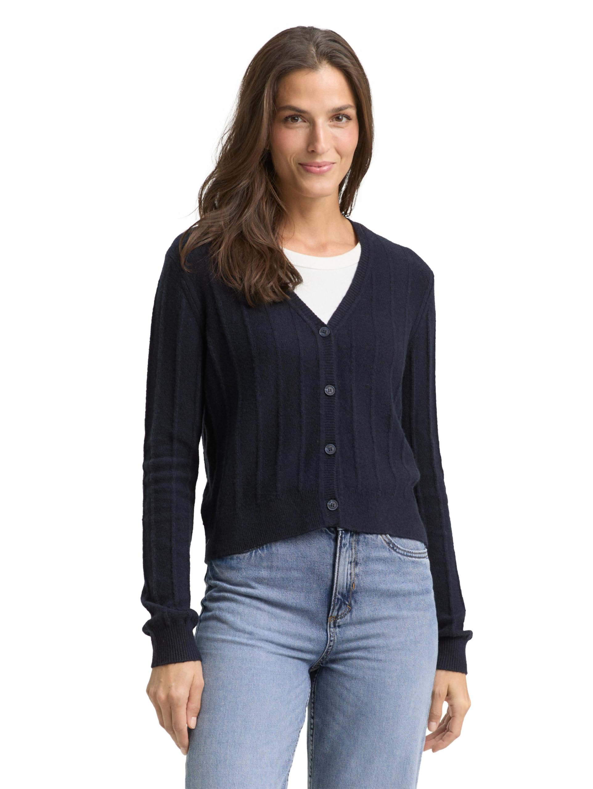 TOM TAILOR Damen Rib Cardigan mit Wollanteil