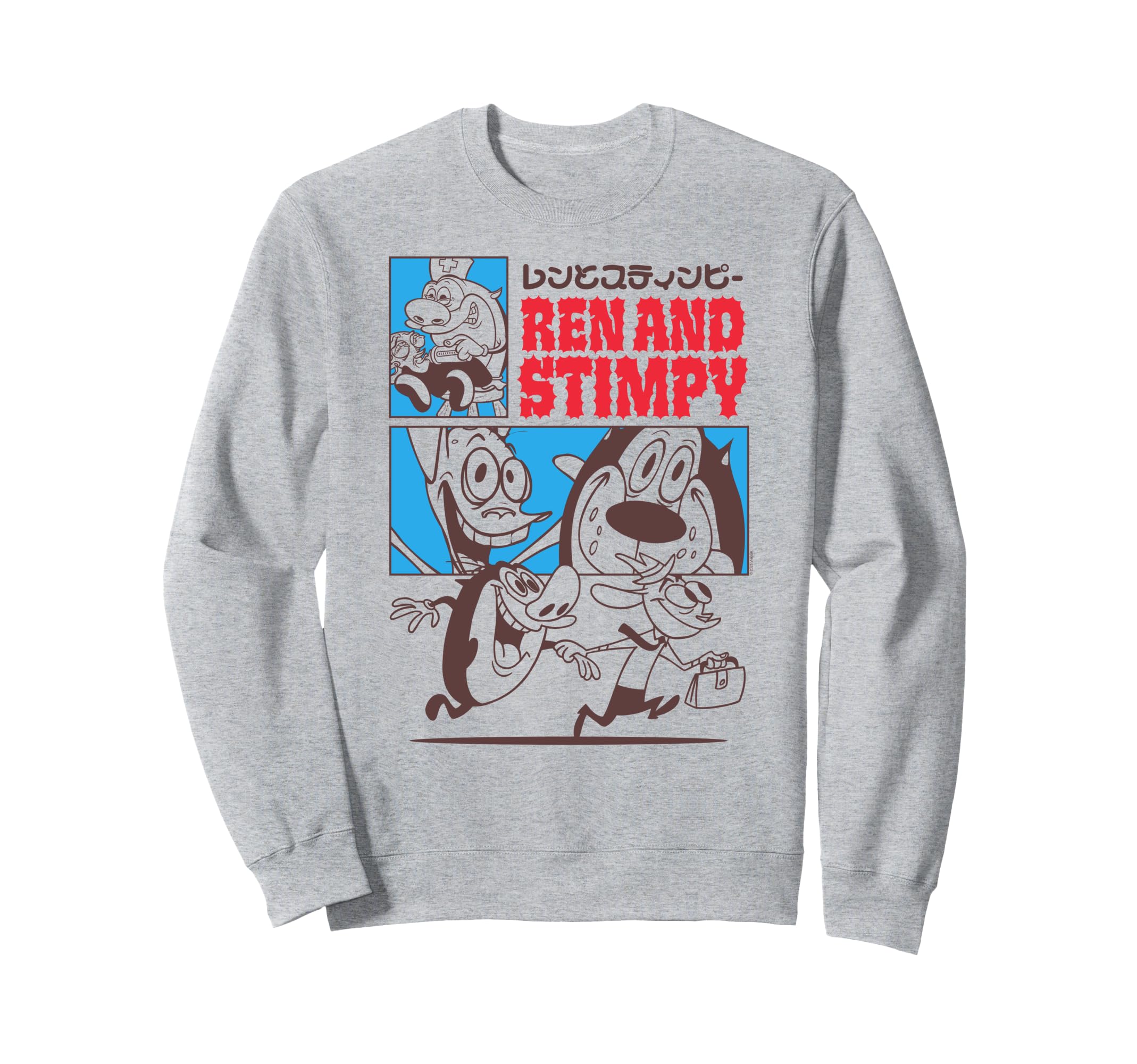 Ren and Stimpy Collage with Kanji Funny Cartoon Sweatshirt