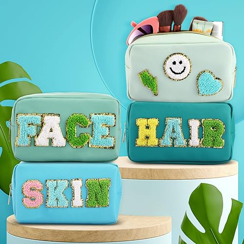 Miniatura 8 de Sanwuta Juego de 4 bolsas de viaje para el cabello, cara y piel, bolsa de maquillaje, bolsa de piel sintética, impermeable, organizador de