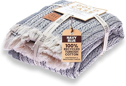 Gold Case - Manta para sofá, mantas y mantas 100% algodón turco reciclado, mantas suaves vintage para sala de estar, manta tejida decorativa bohemia