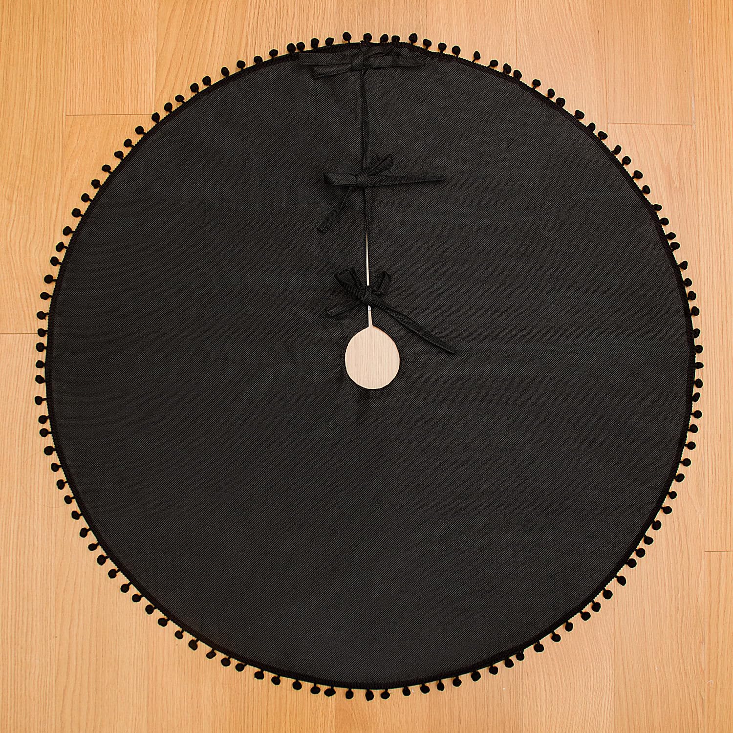 SevenFish Christmas Tree Skirt, Black Christmas Tree Skirt 30 inches Soft Double Layer Burlap Tree Skirt with Pom Pom for Rustic Christmas Halloween Decorations