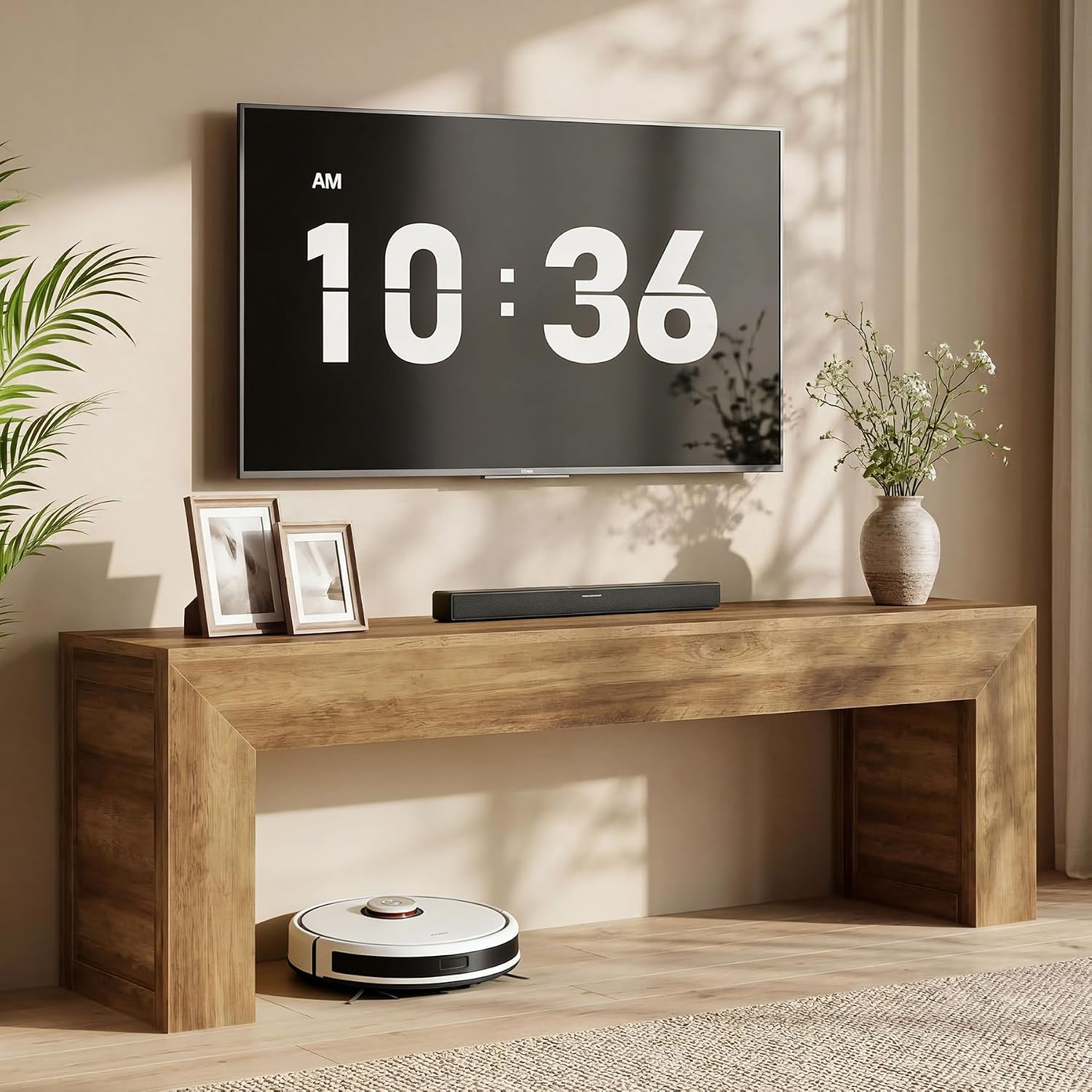 Tribesigns 63" TV Stand for 55/60/65/70/75-Inch TVs, Farmhouse Entertainment Center, Long Media TV Console Table, Low Television Stand for Living Room, Bedroom, Brown