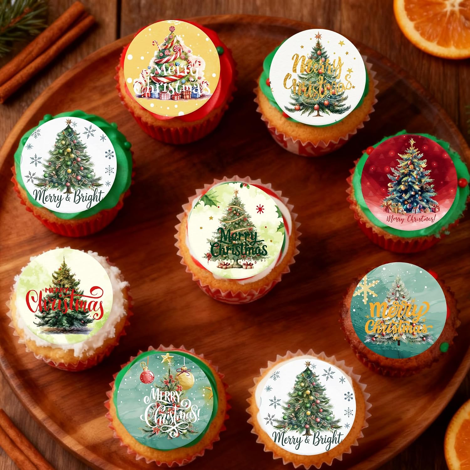 36PCS Edible Christmas Tree Cupcake Toppers Wafer Paper Merry Christmas Tree Cupcake Picks for Christmas Theme New Year Party Baby Shower Birthday Supplies image 4