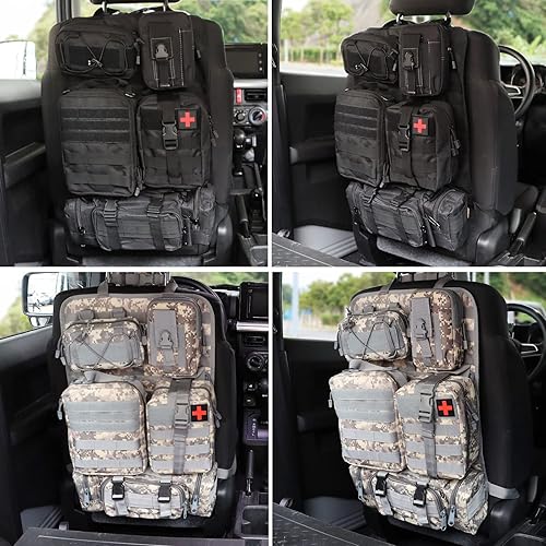 Miniatura 12 de MAIKER - Organizador táctico para respaldo de asiento de auto, organizador de panel de vehículo con 5 bolsas Molle desmontables, tamaño universal