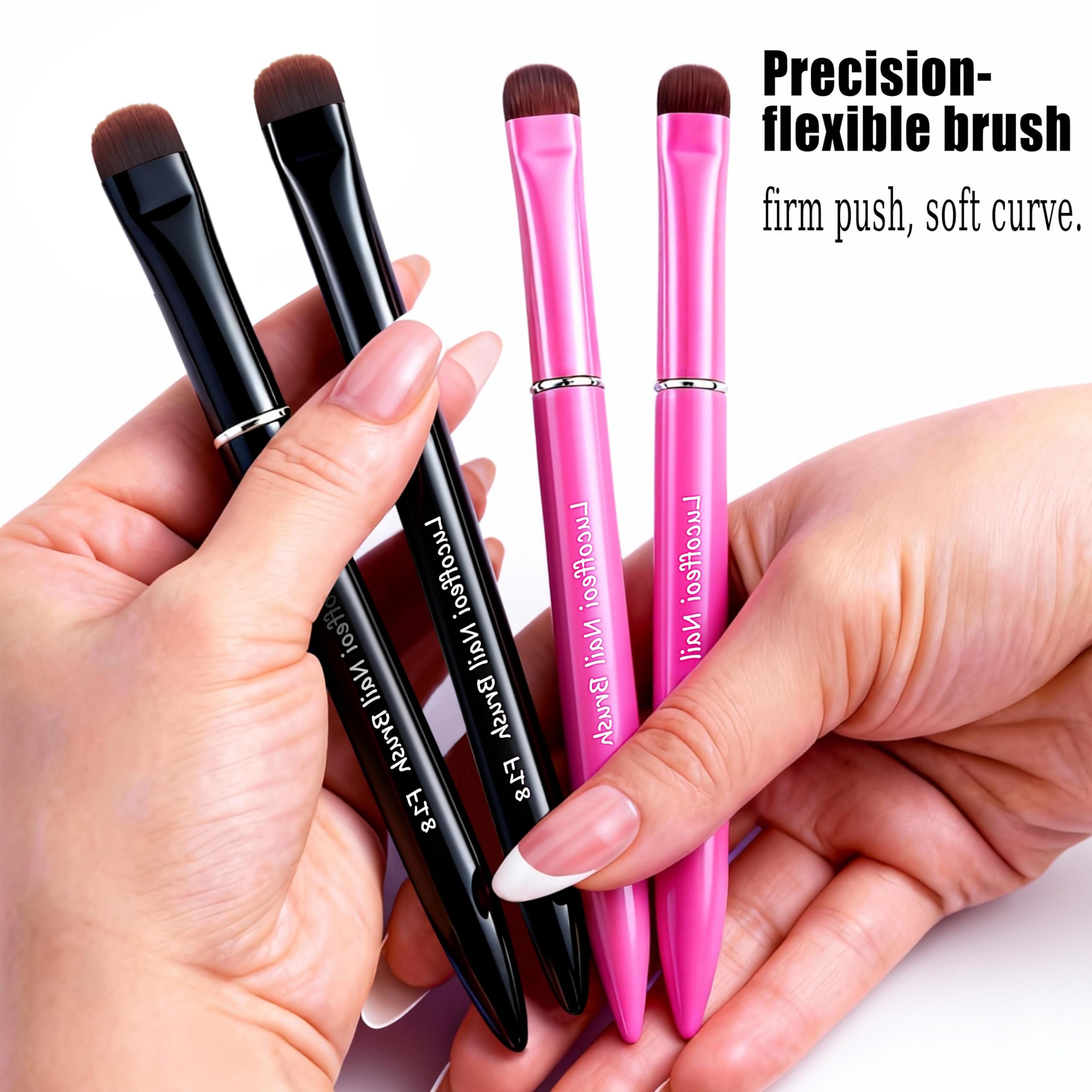 Cepillo de uñas para puntas francesas y esmalte de gel de limpieza, cepillo fino de precisión para acrílico, poligel, cepillo profesional Kolinsky Sable para arte de uñas (negro, F14)