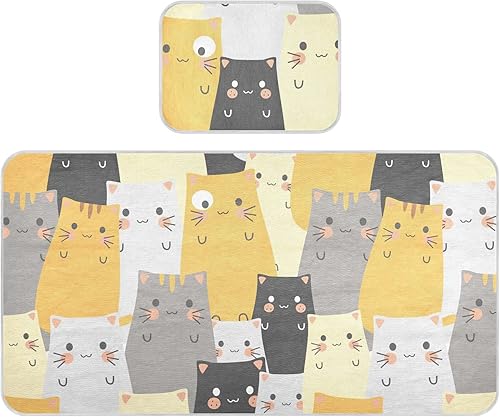 Cartoon Cats Crib Mattress Protector Cooling Mattress Topper Mini Crib Mattres Pad Cover Play Mat Ice Silk Cooling Pad & Pillow Washable &