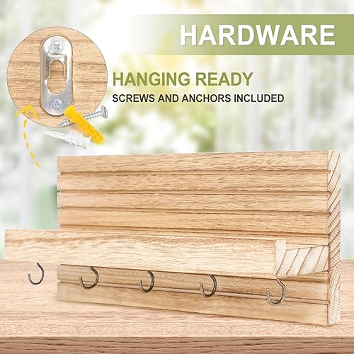 Miniatura 6 de Soporte decorativo para llaves de pared con estante, estante de entrada con ganchos para correas, chaquetas y gafas, colgador de entrada de madera