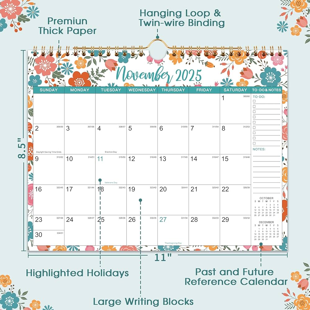 Large Wall Calendar Calendar 2025-2026 Wall - 2025- With Thick Paper, 15" X 11.5", Jul.2025 - Dec.2026, Twin-Wire Binding + Hanging Hook + Ruled Blocks With 2026 Calendar