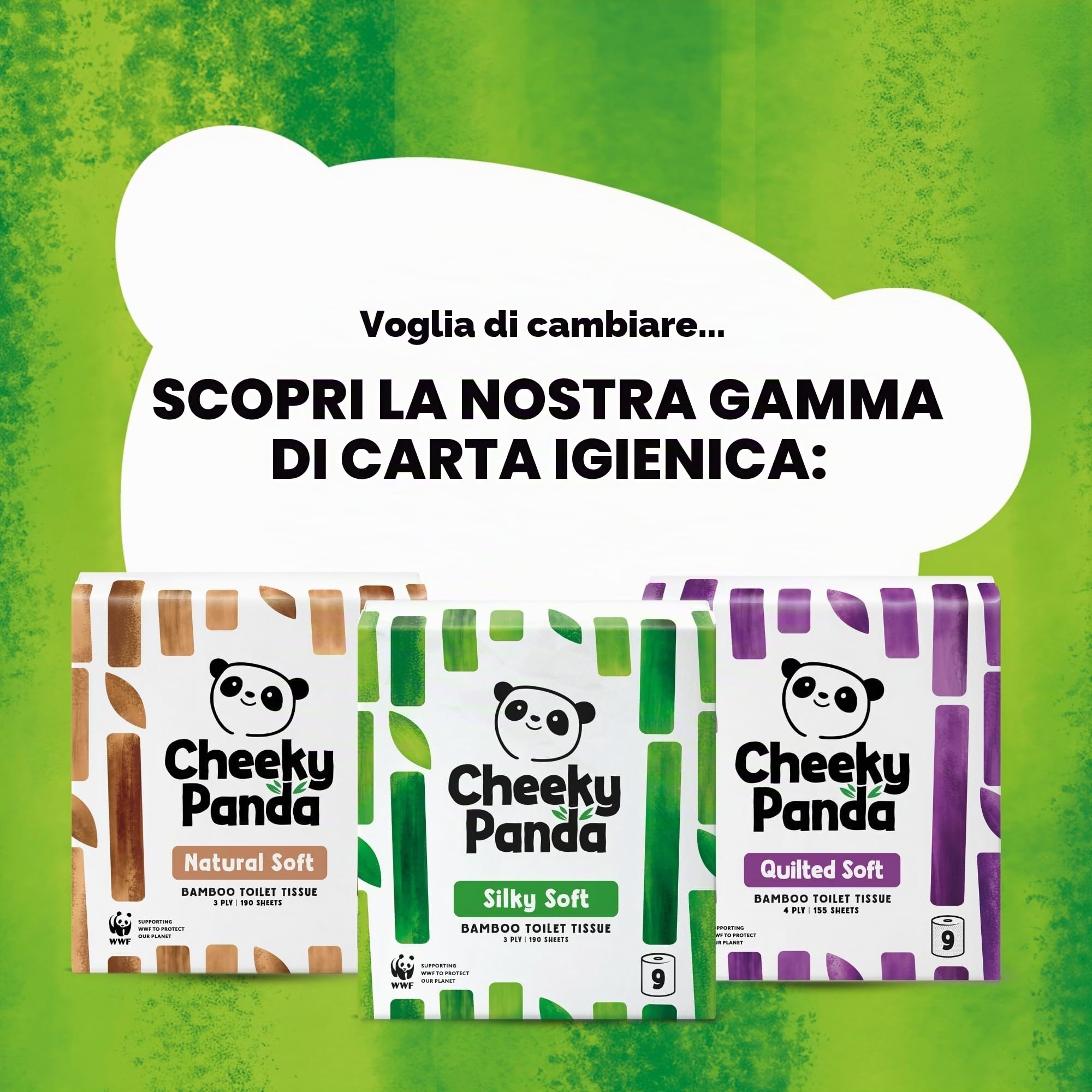 The Cheeky Panda Carta Igienica Bamboo | 24 x Rotoli Carta Igienica 3 Veli | 200 Soffici Fogli | Biodegradabile ed Ecológico | Senza plastica