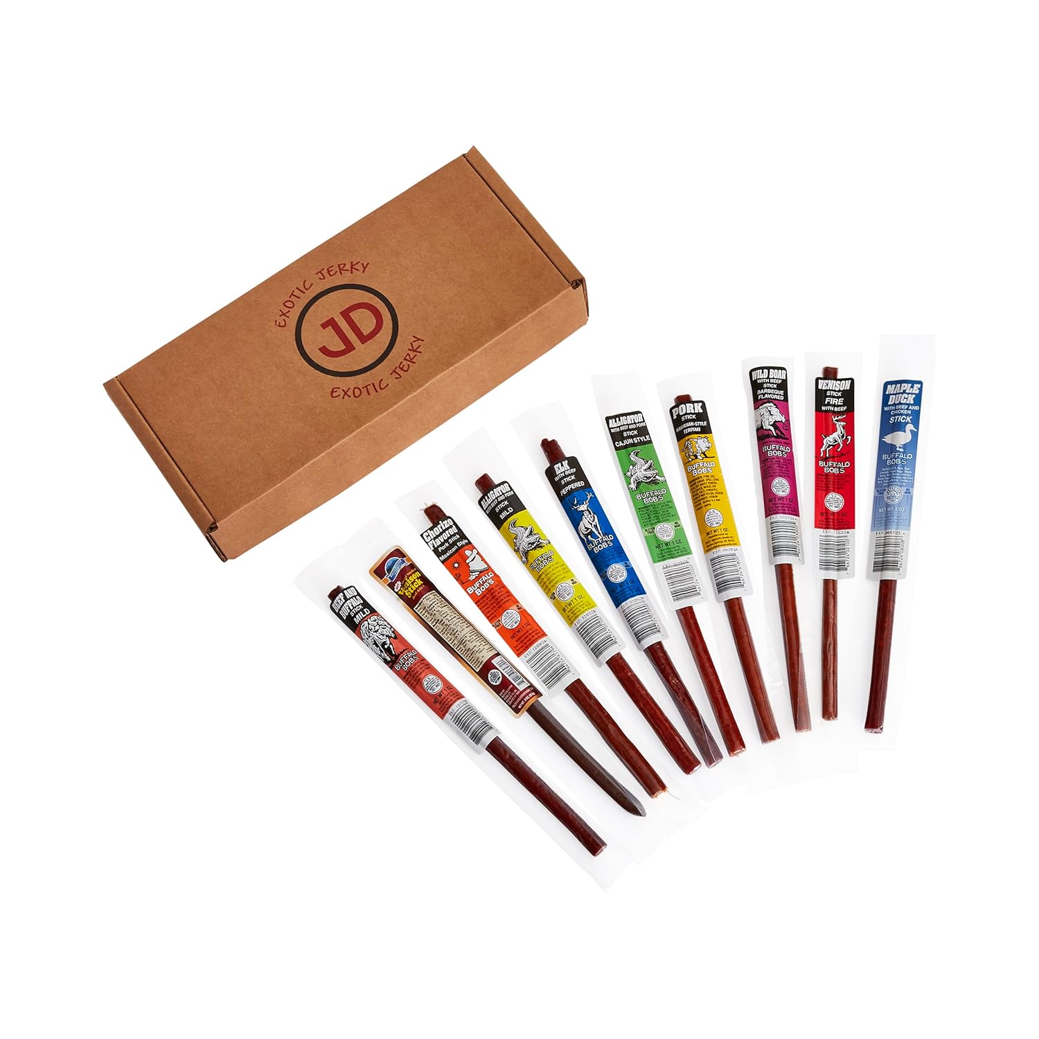 Jerky Dynasty Buffalo Bob's Mixed Exotic Variety Set - 10-Piece Assortment of Exotic Meats including Wild Boar, Venison and Aligator - Gourmet Beef Jerky & Beef Sticks with Unique Flavors