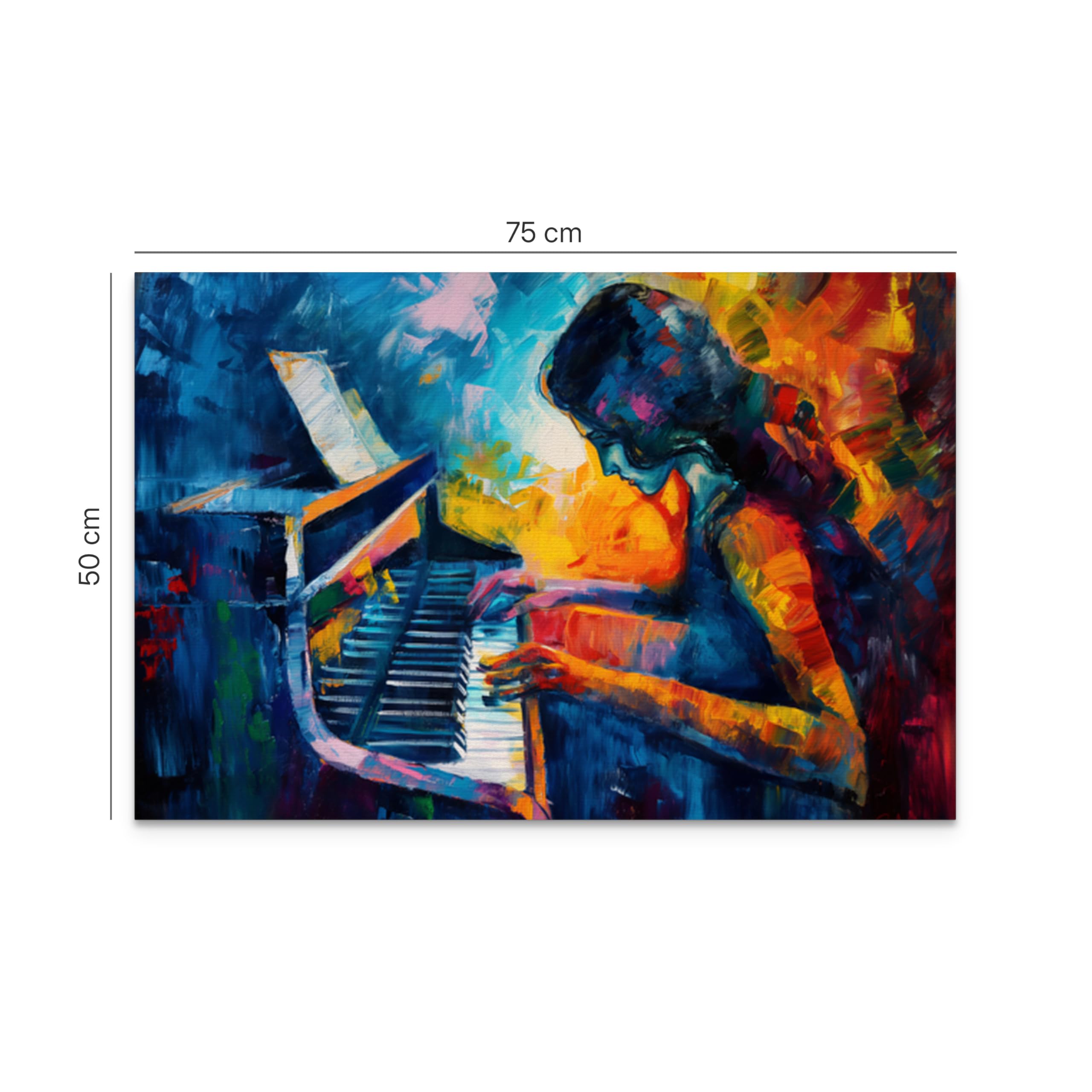 WALLERO Cuadro en lienzo Pianista piano expresionismo – Decoración de pared moderna e impresión artística | Cuadro para salón dormitorio cocina recibidor 50x75 cm