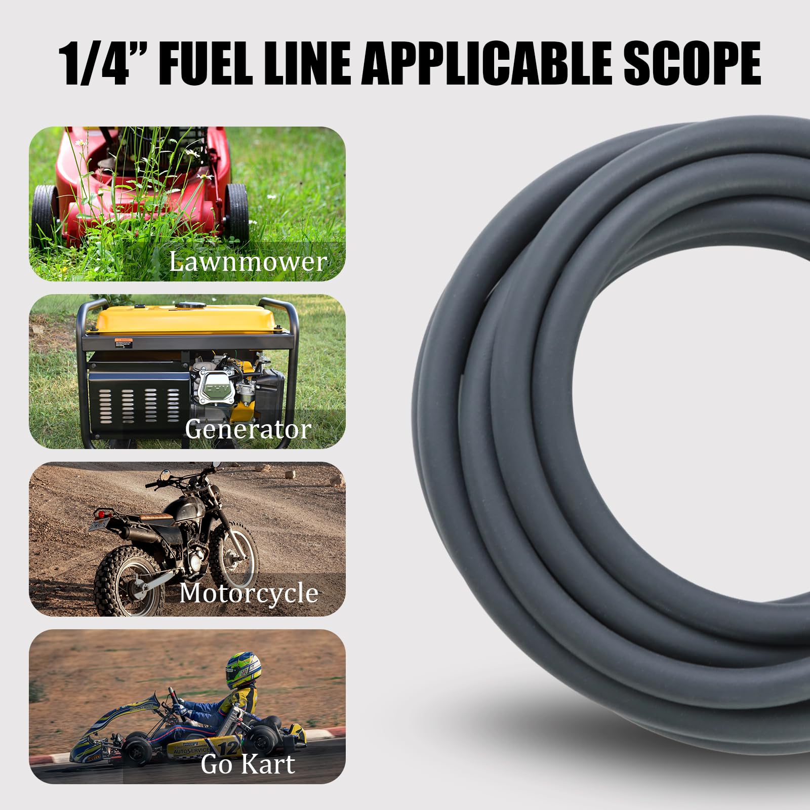 KIKITE Manguera de línea de combustible de 10 pies de 1/4 pulgadas para Briggs & Stratton Kohler Kawasaki motores diesel de gas pequeño, cortacéspedes y generadores, manguera de combustible de goma