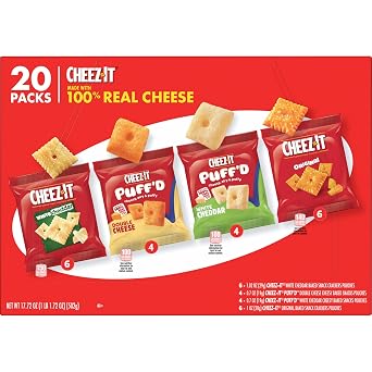 Cheez-It Cheese Crackers, Baked Snack Crackers, Office and Kids Snacks, Variety Pack, 17.72oz Box (20 Pouches)