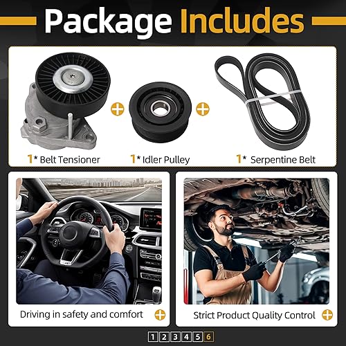 Miniatura 6 de Kit de montaje de tensor de correa y polea tensora y correa de transmisión para Mercedes-Benz C240 C320 CL55 SLK320 CLK55 S350 S500 S55 01-05 para