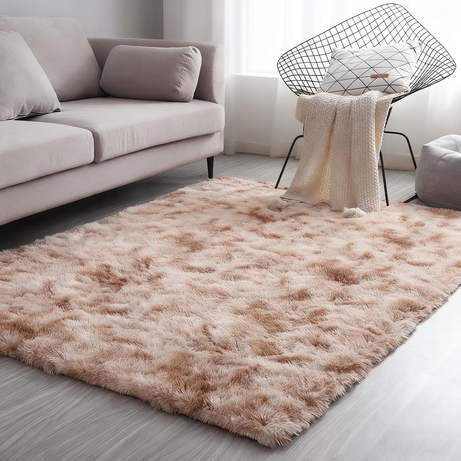 Tapis de salon lavable et antidérapant 140x190 cm beige fini les glissades