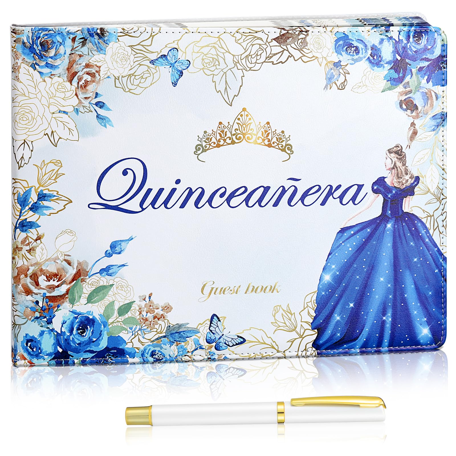 MotiMind Quinceanera Guest Book with Pen Libro De Firmas Para 15 Anos Blue