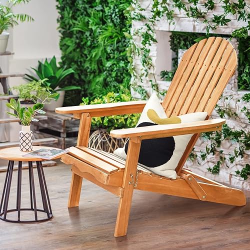 Miniatura 4 de HAPPYGRILL Silla Adirondack de madera de eucalipto de 2 piezas, silla tumbona plegable para porche, terraza, patio, piscina y patio trasero