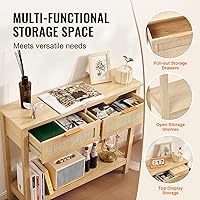 Vista 4 de VEVOR Rattan Console Table with 2 Storage Drawers, Rattan Entryway Table with Natural Rattan Sliding Door, Console Sofa Table for Living Room