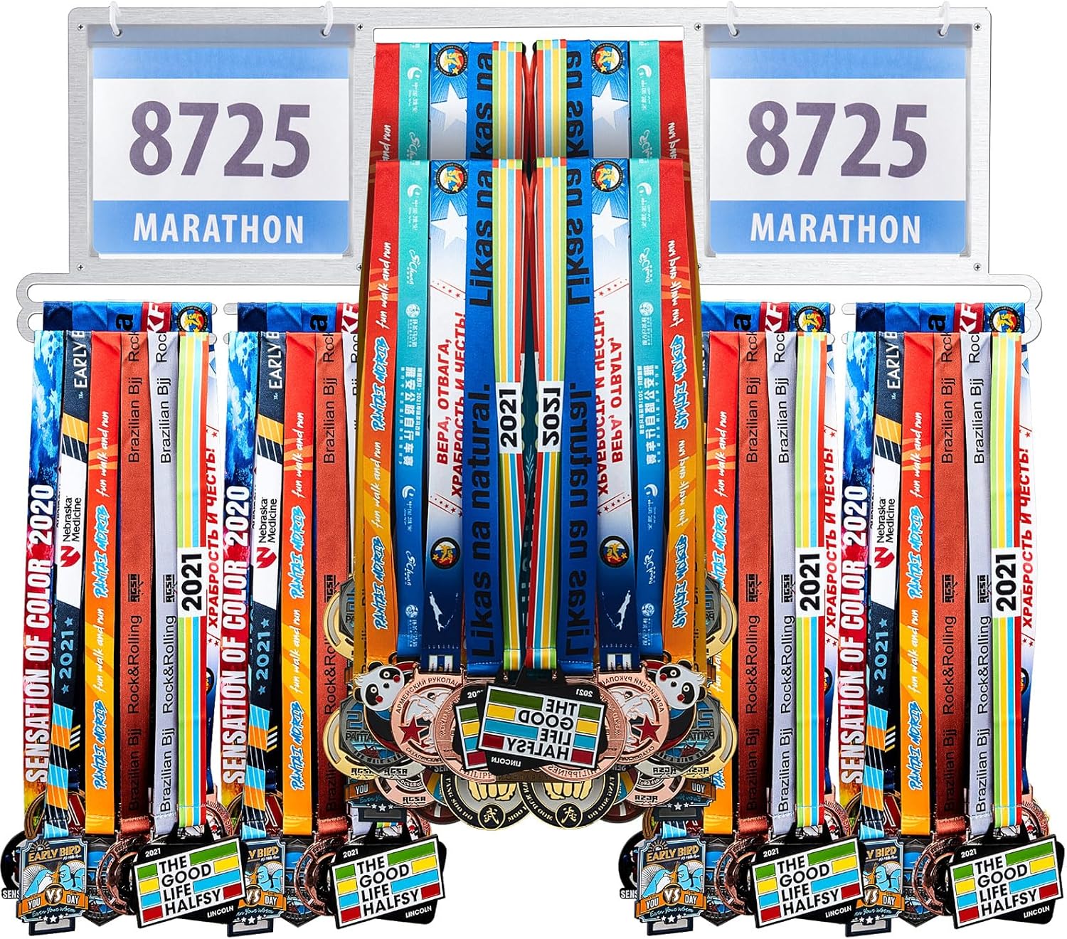 Shimeyao Race Bib and Medal Display Hanger, Metal Rack Holder Wall Mounted Award Rack for Runners, Displays Over 100 Medals and 200 Race Bibs