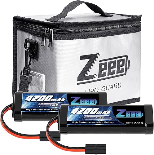 Zeee 7.2V 4200mAh RC NiMH Batería con Tamiya Plug 2 Pack Baterías con 1 unids Lipo Safe Bag Bolsa ignífuga a prueba de explosiones para carga de
