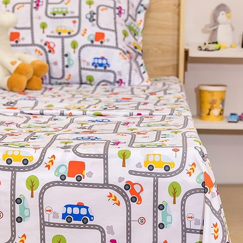 Nikki Peter - Juego de sábanas para niños y niñas, 100 % algodón, sábanas de coches tamaño individual, ropa de cama individual de tráfico, juego de disponible en Yaxa Costa Rica