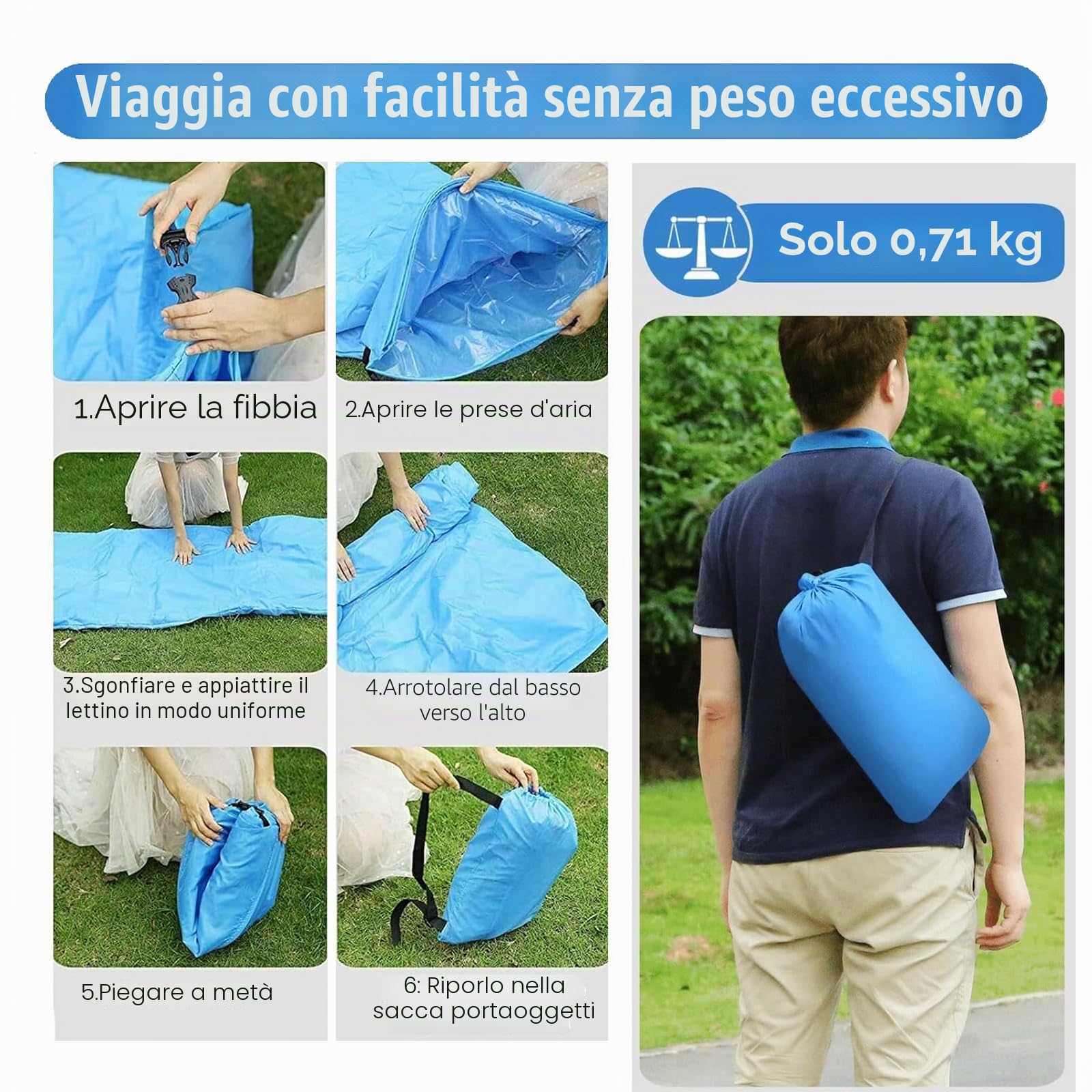 Divano Gonfiabile, Sdraio Air con Pacchetto Portatile, Divano ad Aria Air Campeggio per Viaggi, all'aperto, Campeggio, Escursionismo, Piscina e Feste in Spiaggia