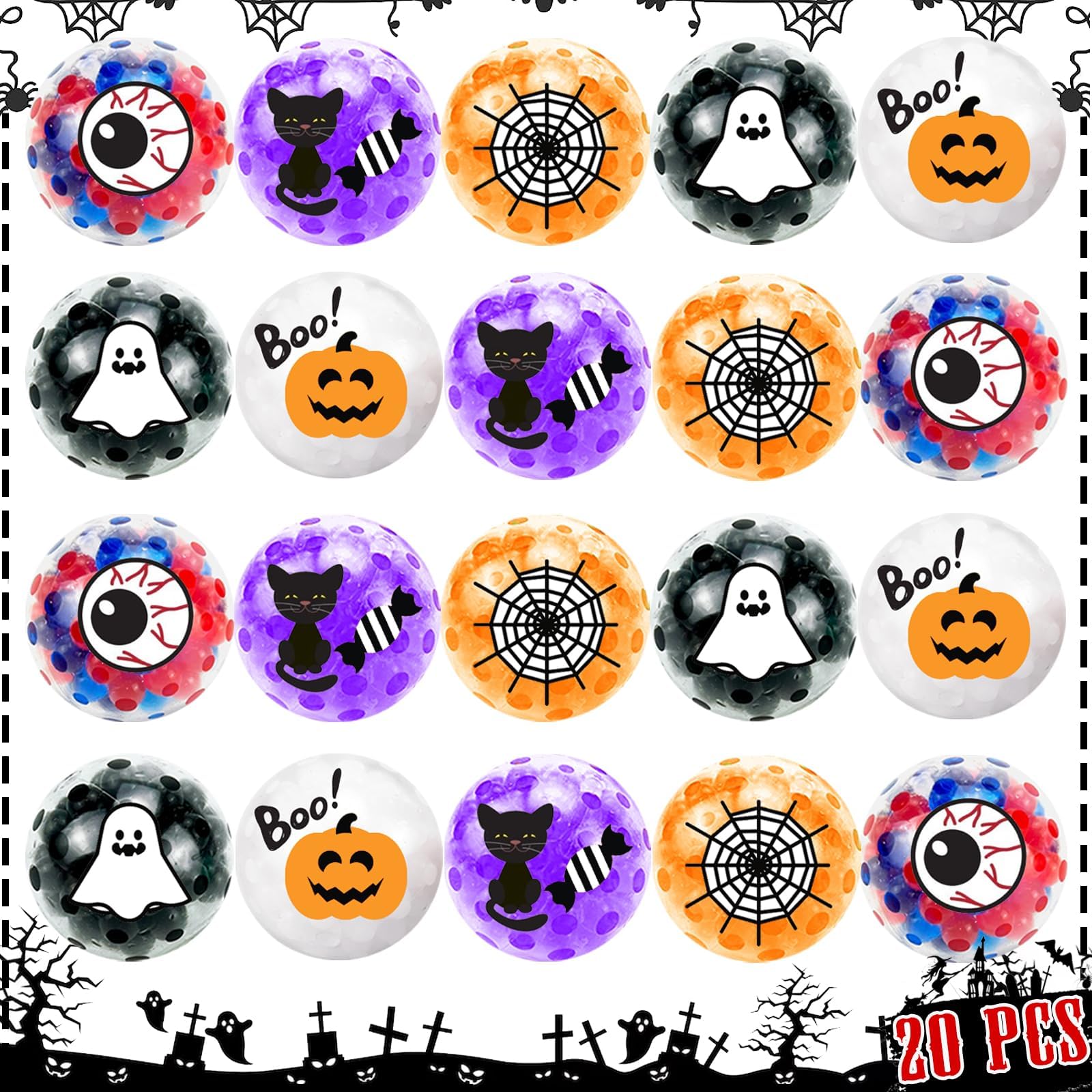 20Pcs Halloween Stress Balls, Halloween Party Favors for Kids, Squishy Fidget Toys for Boys Girls, Goodie Bags & Pinata Fillers, Trick or Treat Toys