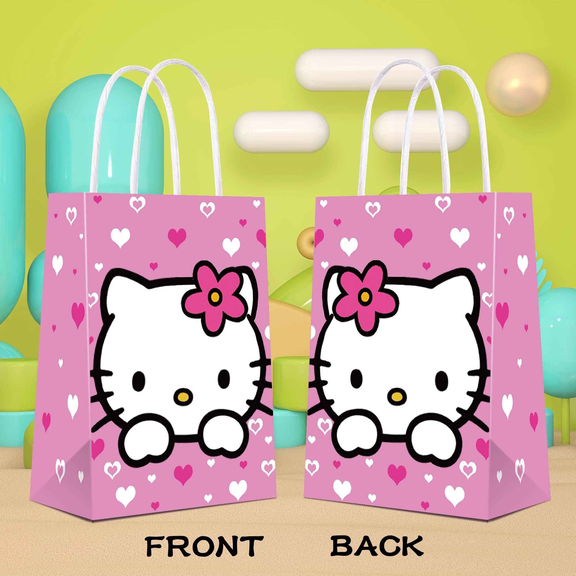 Marspark 24 Bolsas De Regalo De Gato Con Diseño De Dibujos Animados Con Lazo Rosa, Regalos De Fiesta Temática De Coqueta, Corbatín De Flores, Bolsas De Dulces Con Asas Para Princesa