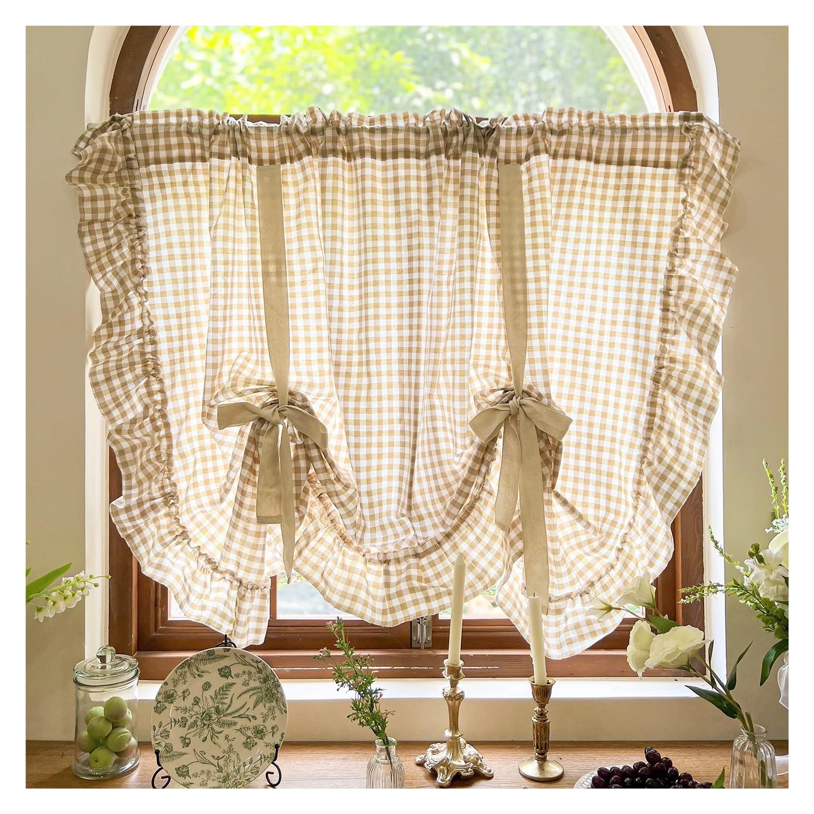 DFGRGRV Ruffle Curtains Ruffle Curtains Liftable Light Filtering Roman Curtain for Kitchen, Cafe, Small Window, Room Decoration(W150xH180CM-1PC)