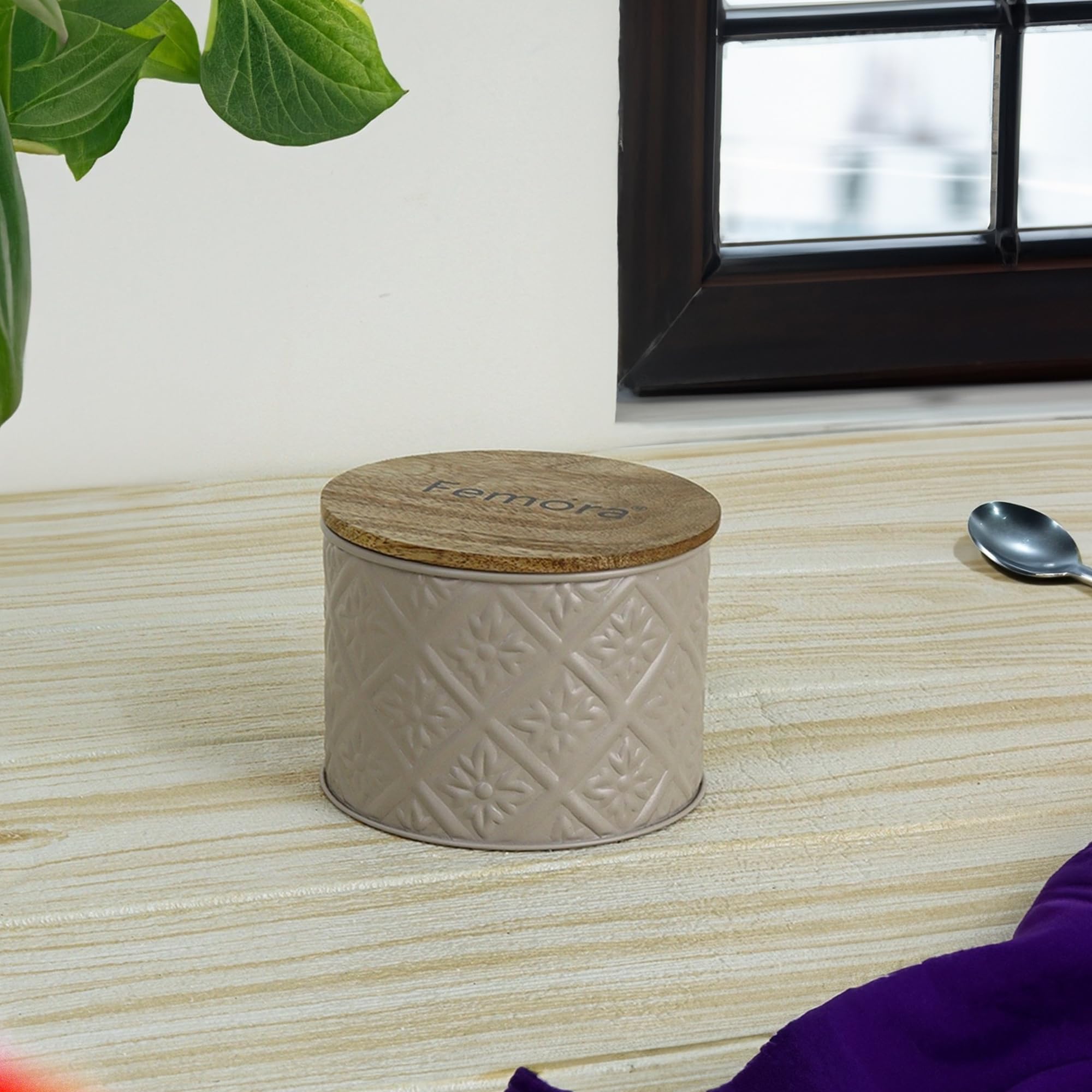 Femora Kitchen Storage Jars Tin Jar With Wooden Lid Air Tight Jar, 300 ML, Pack of 4 (B0CG24TV9D) Amazon Price History, Amazon Price Tracker