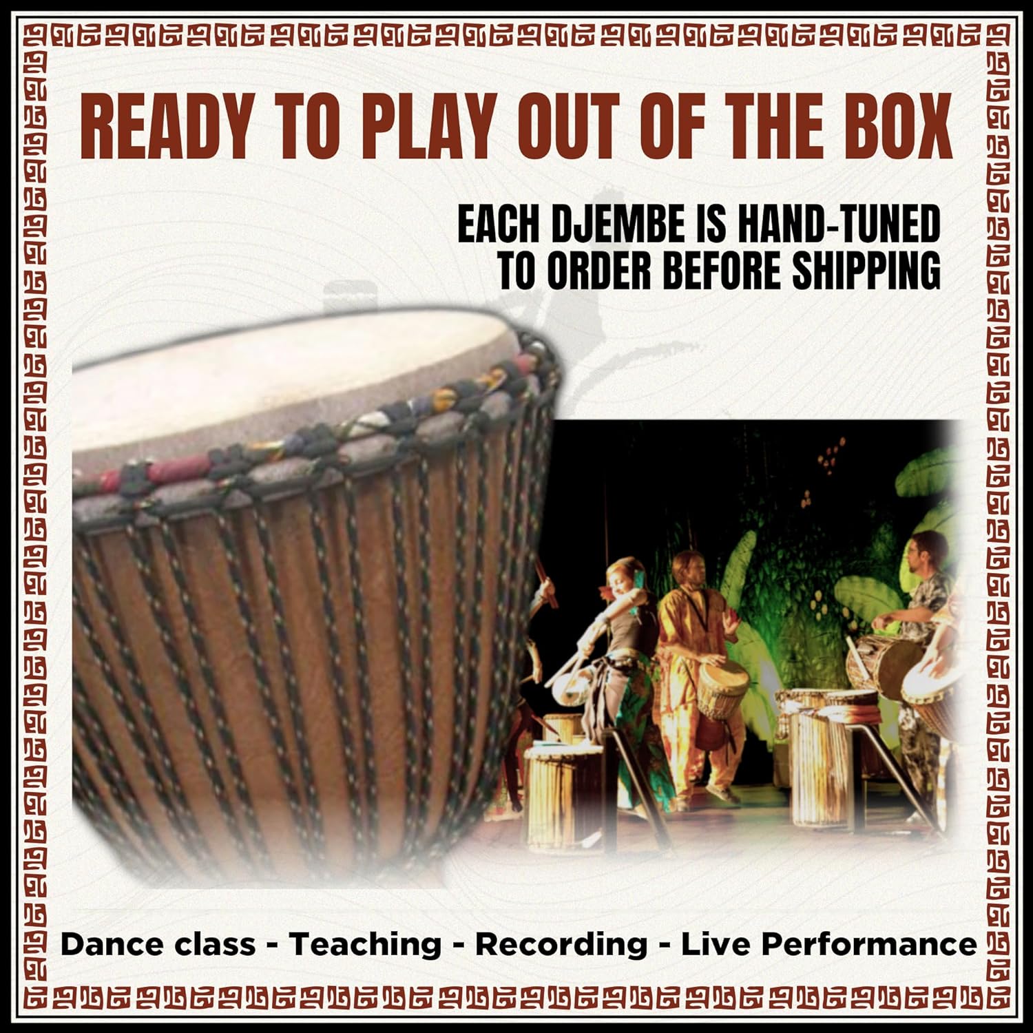 Africa Heartwood Project Professional Djembe Drum from Mali – 14"x25" Size Oversize African Drum with Premium Sound, Expert Carving, and 3-Top Ring Tuning System