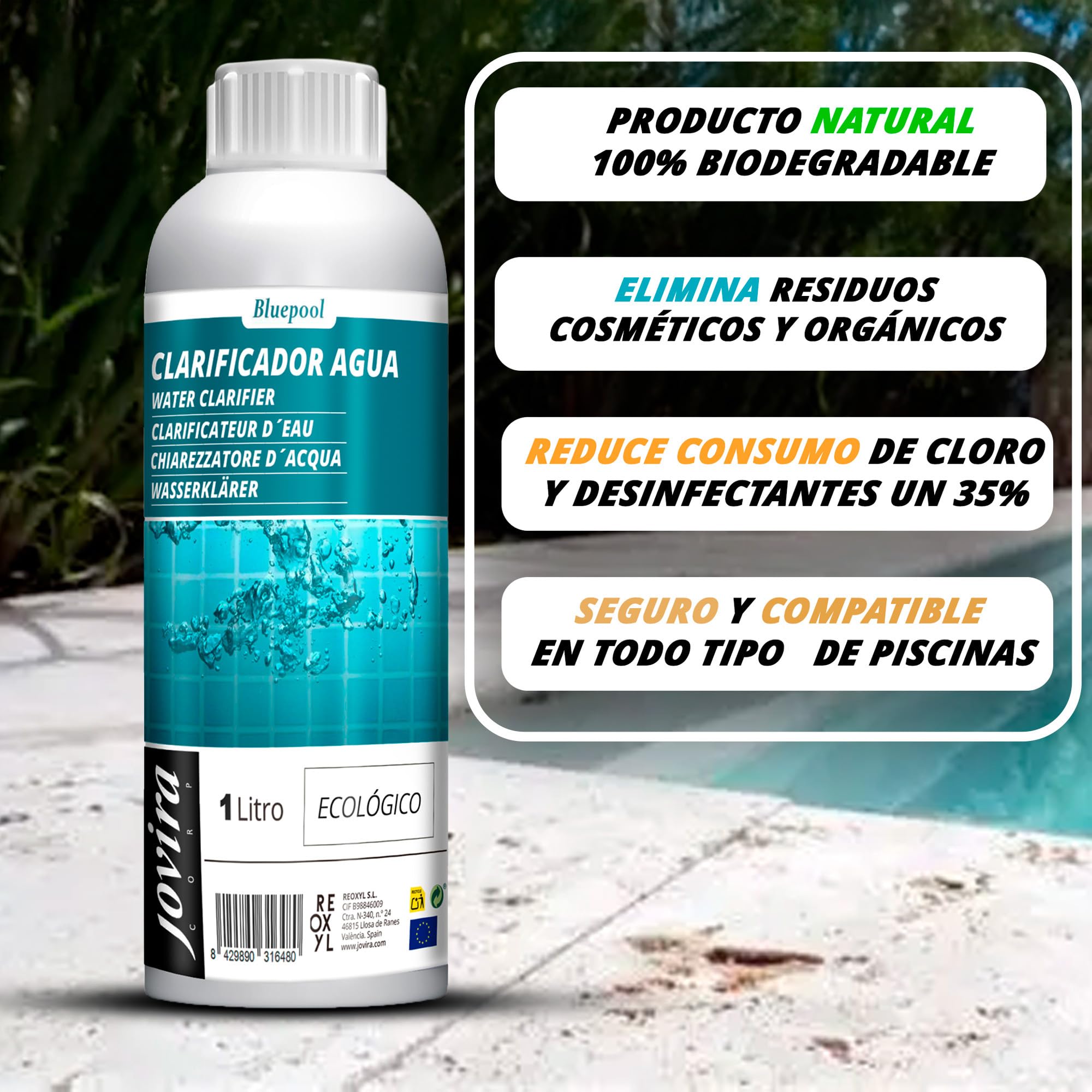 1L Clarificador Natural para Piscinas y Spas|Agua Cristalina y Limpia sin Esfuerzo. (1 Litro)