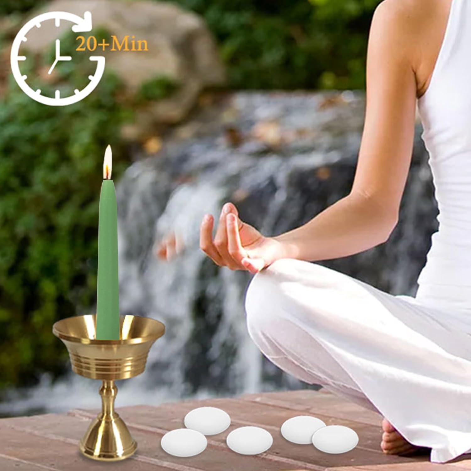 20 Min Sage Green Meditation Candles – 30 Pack, Includes Mini Candle Holder & 12 Wax Dots, Slow Burn, Natural Unscented, Yoga Prayer Mindfulness & Relaxation image 2