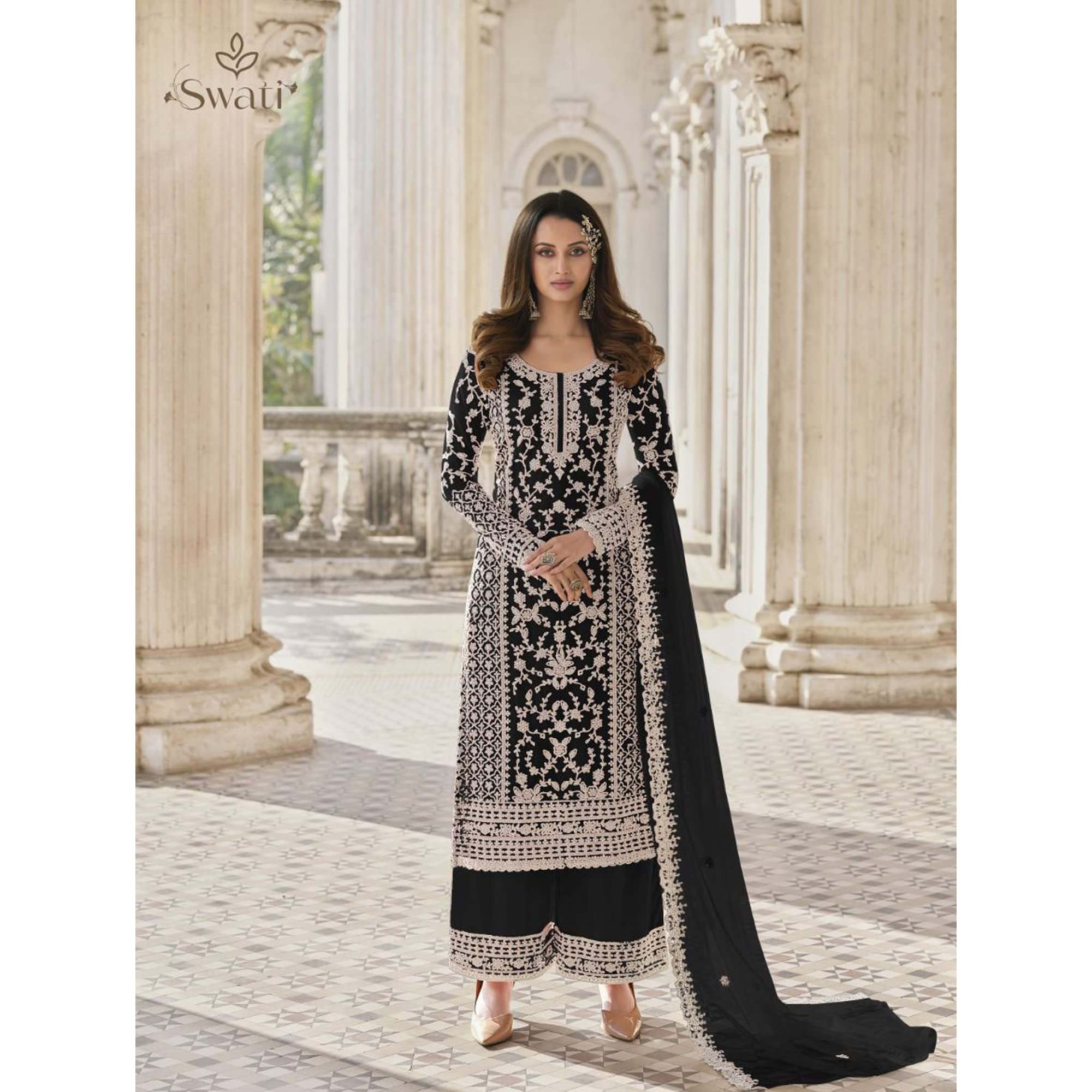 Etnico Partito Indossare Indiano Plus Size Salwar Kameez Dupatta Abiti Pakistani Pronto a Indossare Pantaloni Pantaloni Vestito, nero, 54
