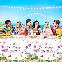 Vista 7 de Mantel rectangular de plástico tropical con diseño de flamenco rosa para decoración de fiesta de cumpleaños, picnic de verano, playa, 3 piezas, 54 x
