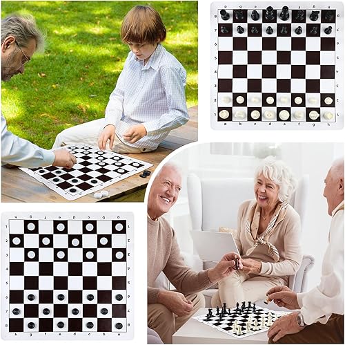 Miniatura 5 de Peryiter Juego de mesa portátil de 20 pulgadas, juego de mesa de ajedrez 3 en 1, juego de mesa de ajedrez enrollable, alfombrilla gruesa para ratón,
