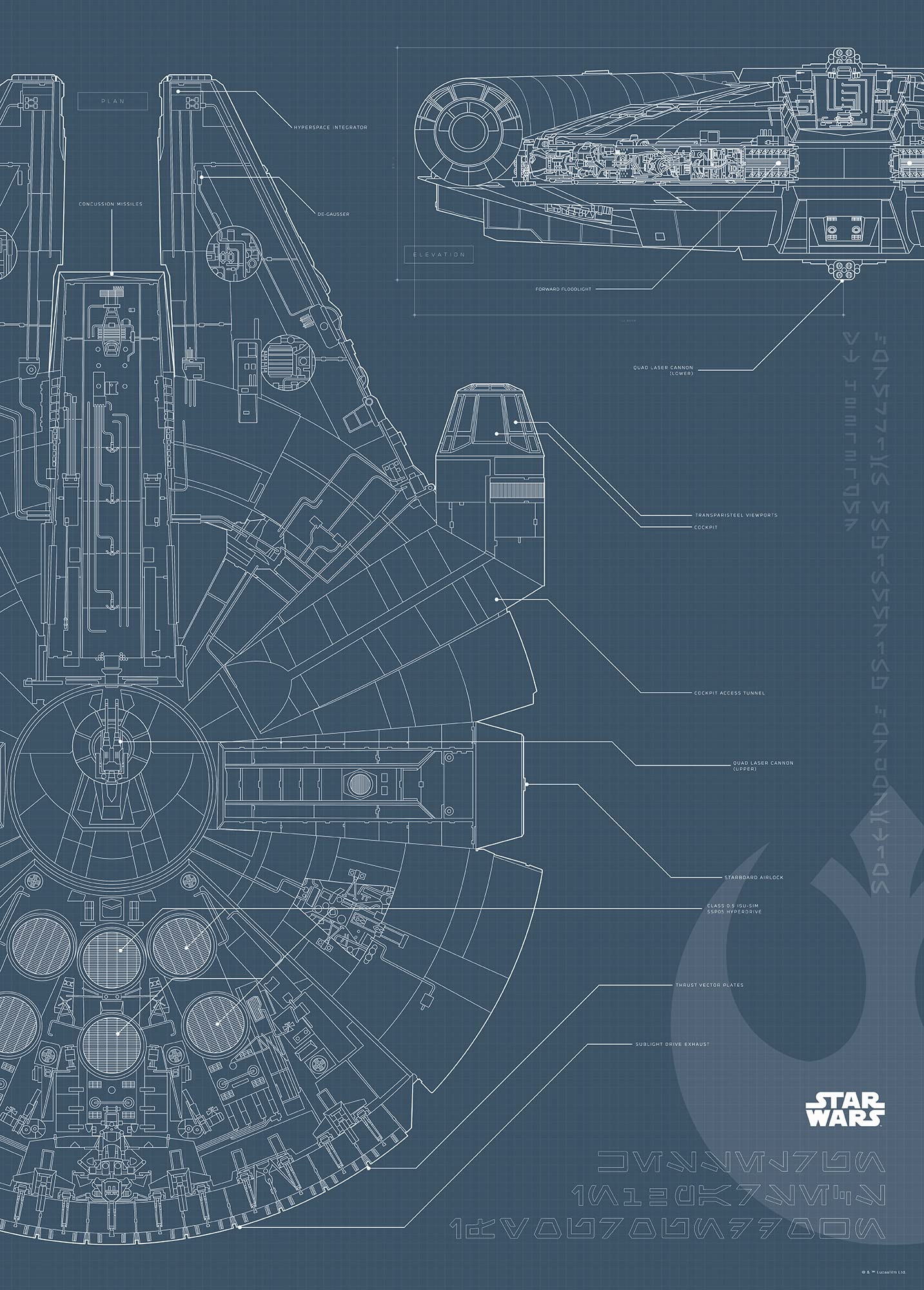 Komar Star Wars Blueprint Falcon Size: 50 x 70 cm Wall Picture Poster Art Print (without frame)