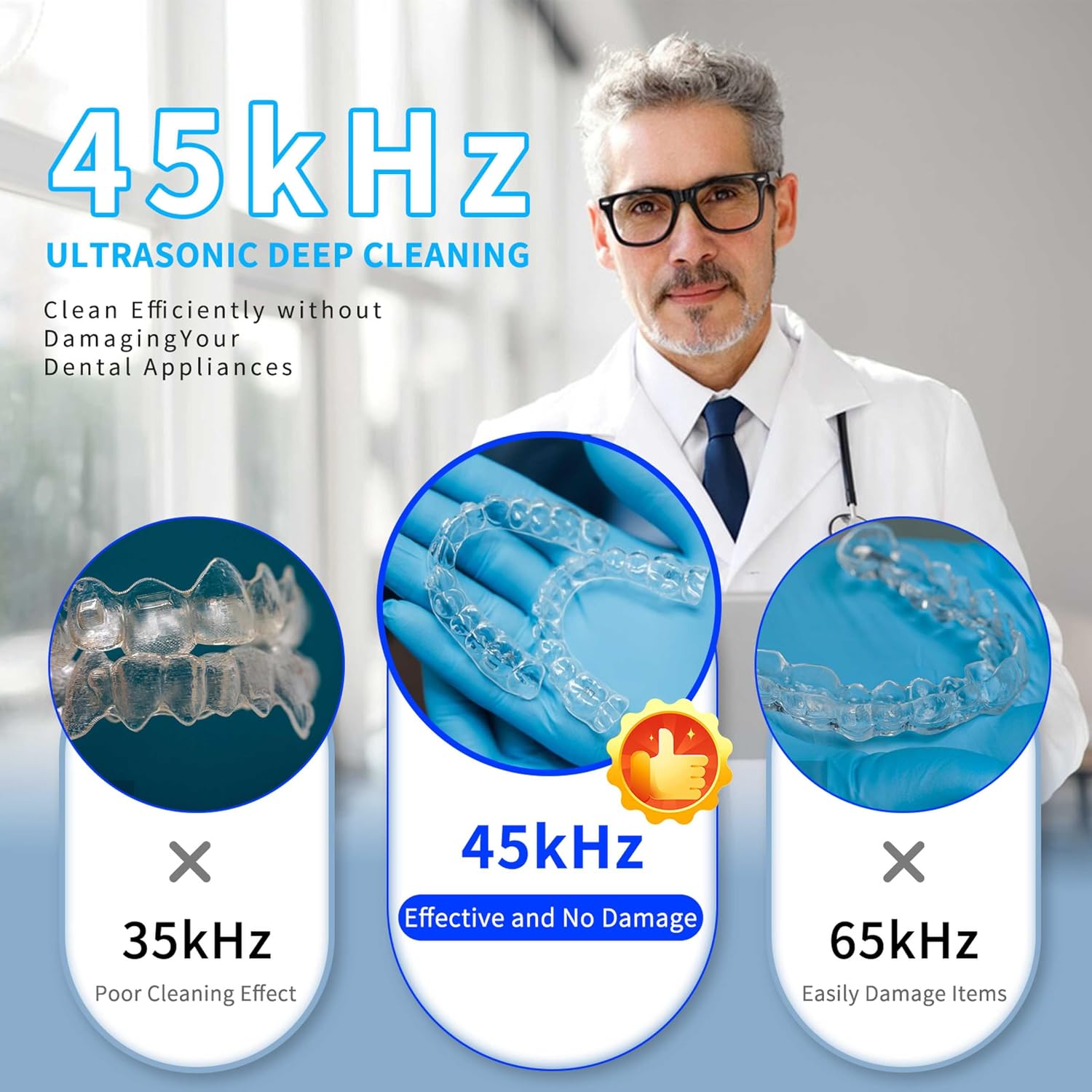 400ml 45kHz Ultrasonic Cleaner, Portable Cleaner for Jewelry, Eyeglasses, Dentures, Braces & Watches