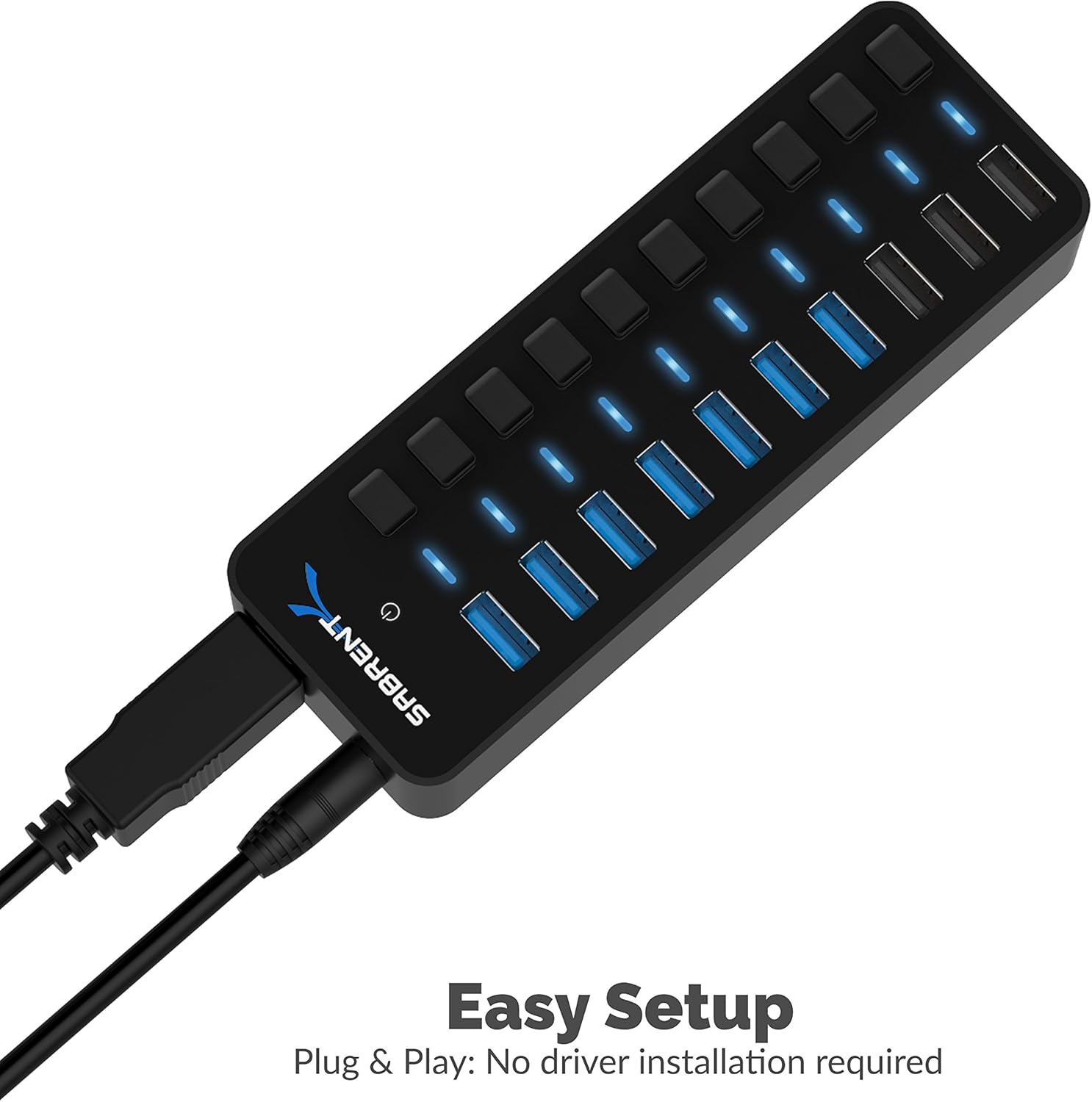 Bеѕt Dеаl Prоduсt Sabrent 60W 10-Port USB 3.0 Hub Includes 3 Smart Charging Ports with Individual Power Switches and LEDs + 60W 12V/5A Power Adapter (HB-B7C3)