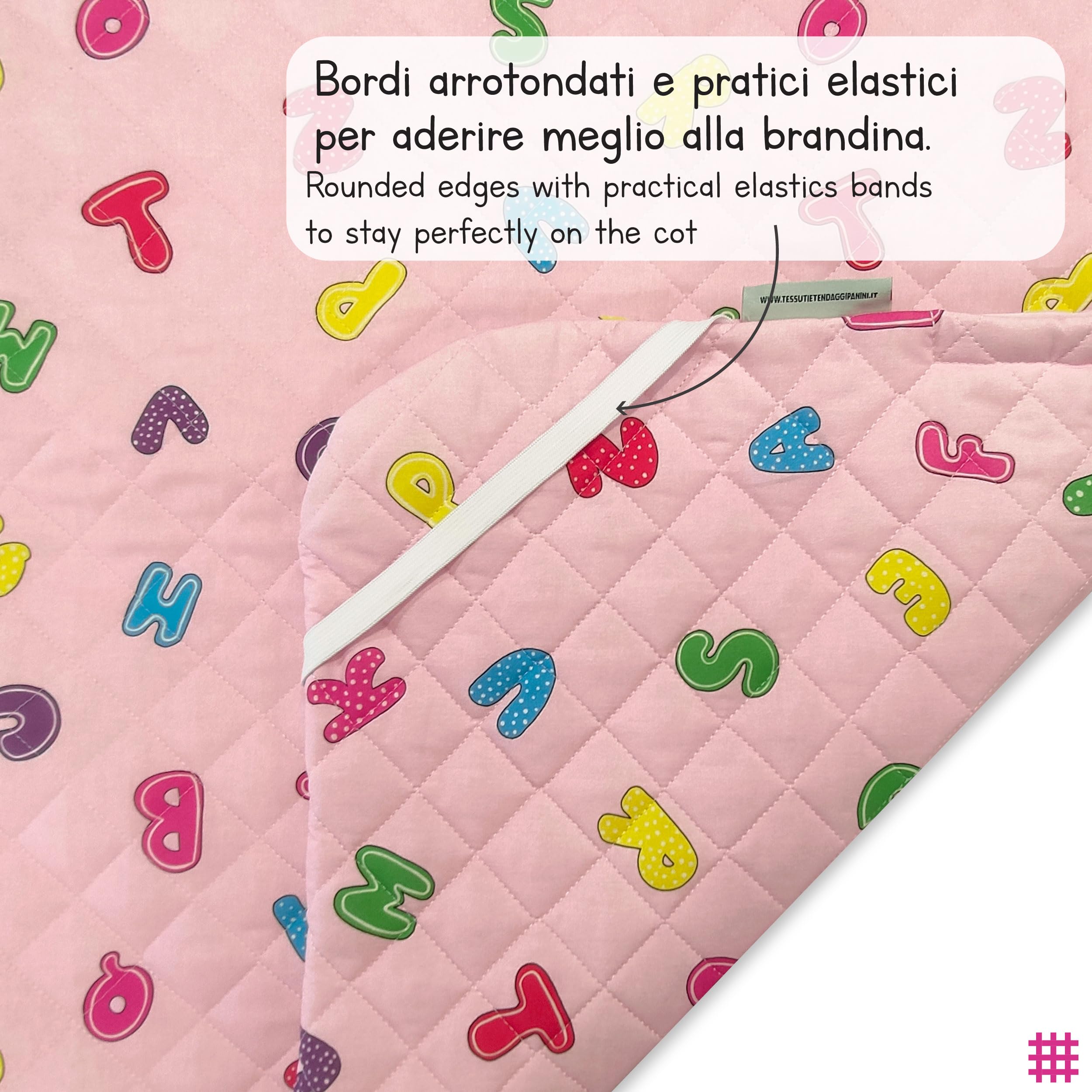 Panini Tessuti Ensemble de puériculture, Sac de Couchage et Pochette pour bébés de 2 à 6 Ans - Tissu matelassé 100% Coton - Made in Italy (Lettres Roses Ensemble de puériculture)