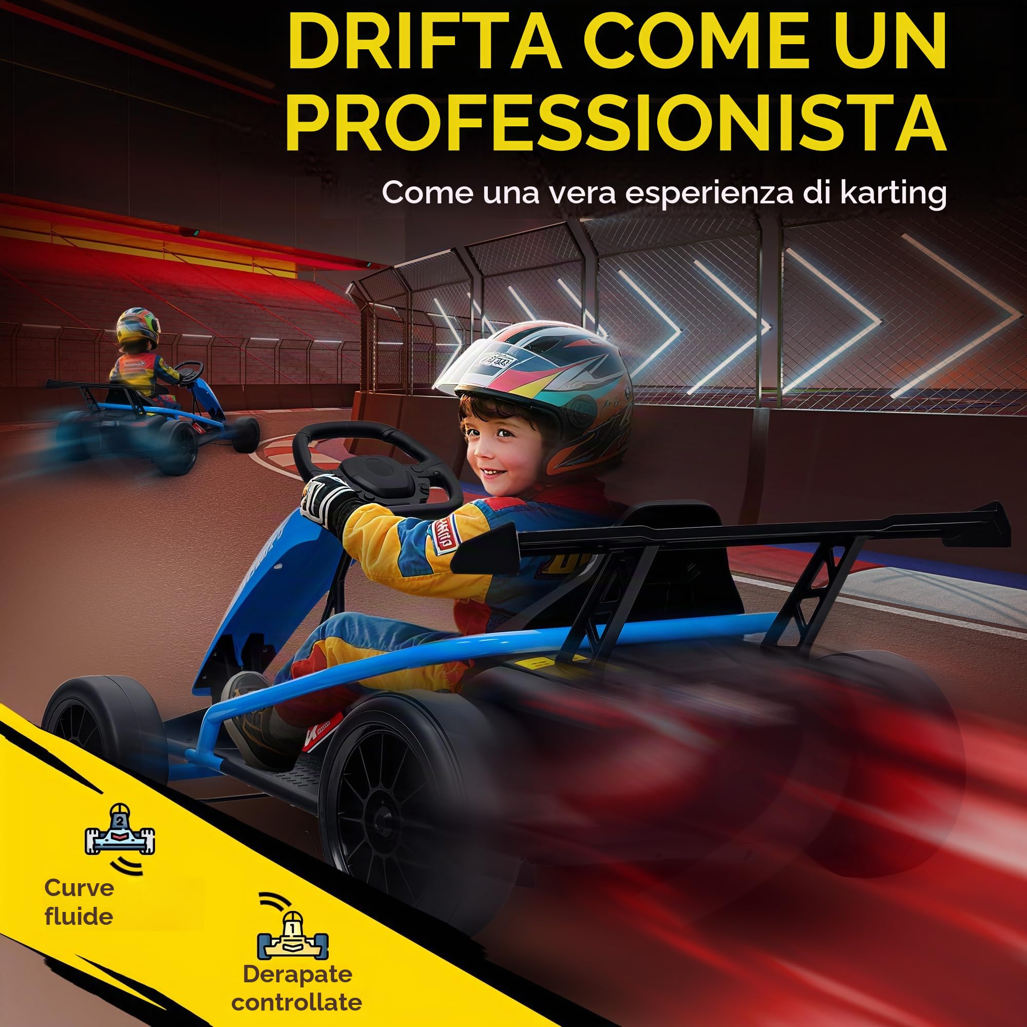 AIYAPLAY 24V Go-Kart per bambini 6-13 km/h Drift Kart 8-12 anni Blu