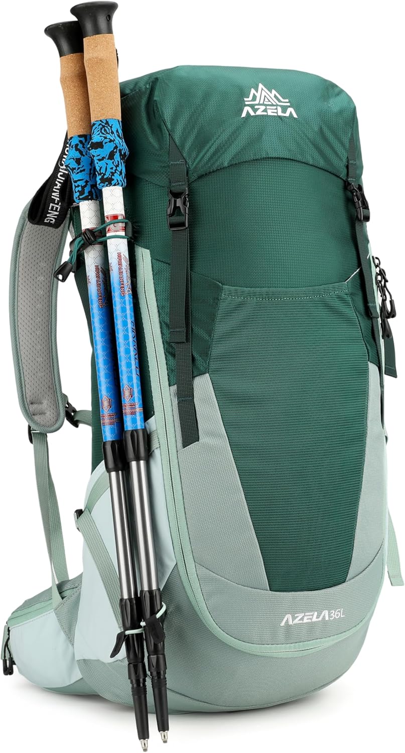 36L Internal Frame Backpack for Outdoor Hiking Camping Travel Backpacking with Rain Cover for Men and Women (Red)