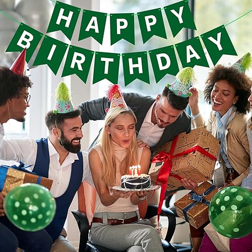 Miniatura 6 de Cartel de feliz cumpleaños verde oscuro para niños, niñas, mujeres, decoraciones de fiesta de té, banderines, suministros de fiesta de cumpleaños