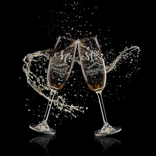 Miniatura 3 de Copas de champán personalizadas juego de 2  Copas de champán de cristal grabadas  Regalo personalizado para novia y novio  Vajilla de vidrio para