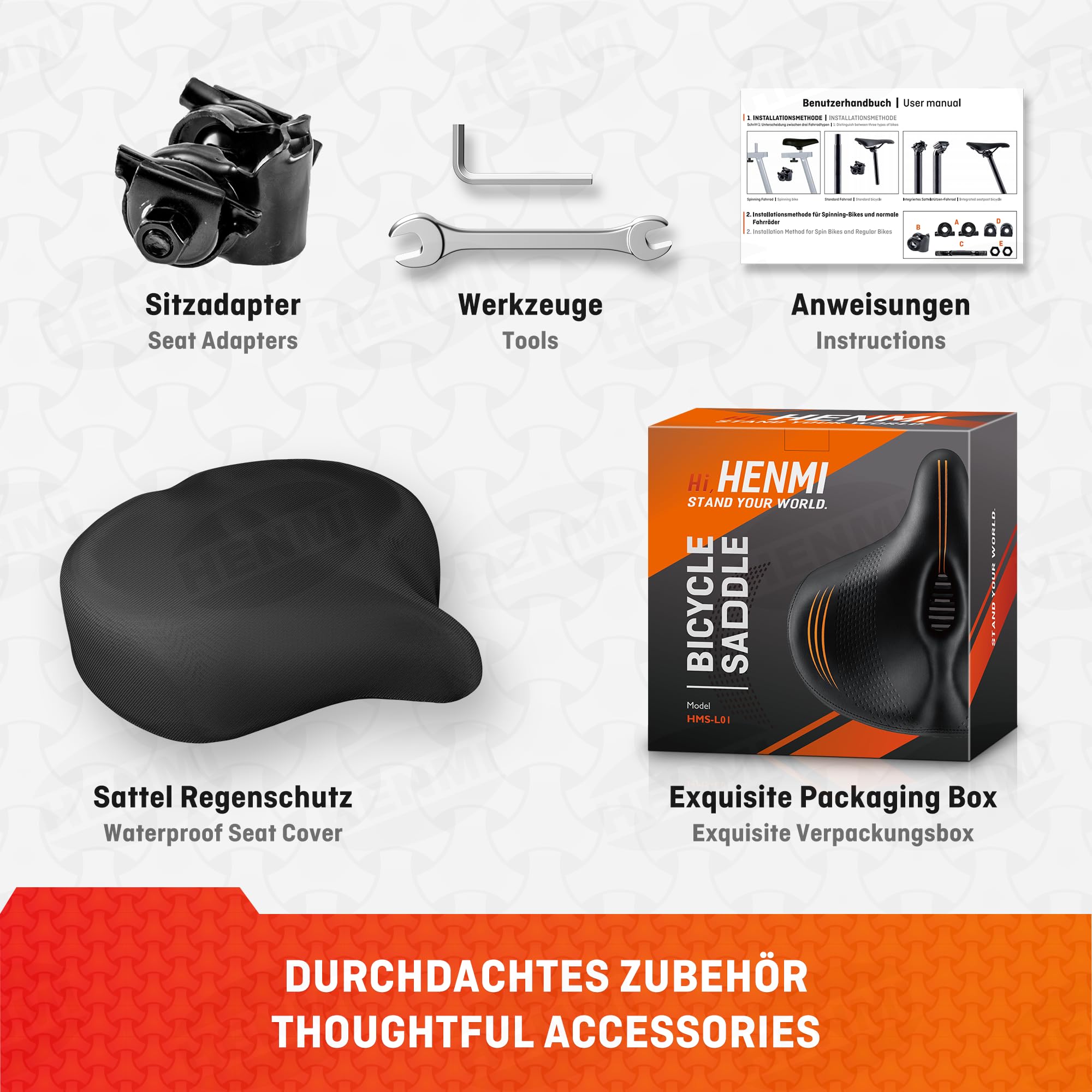 HENMI Sillín de bicicleta estática para personas pesadas, extra ancho, cómodo, suave, para hombre y mujer, sillín de bicicleta con suspensión, ergonómico, amortiguador de golpes, transpirable,